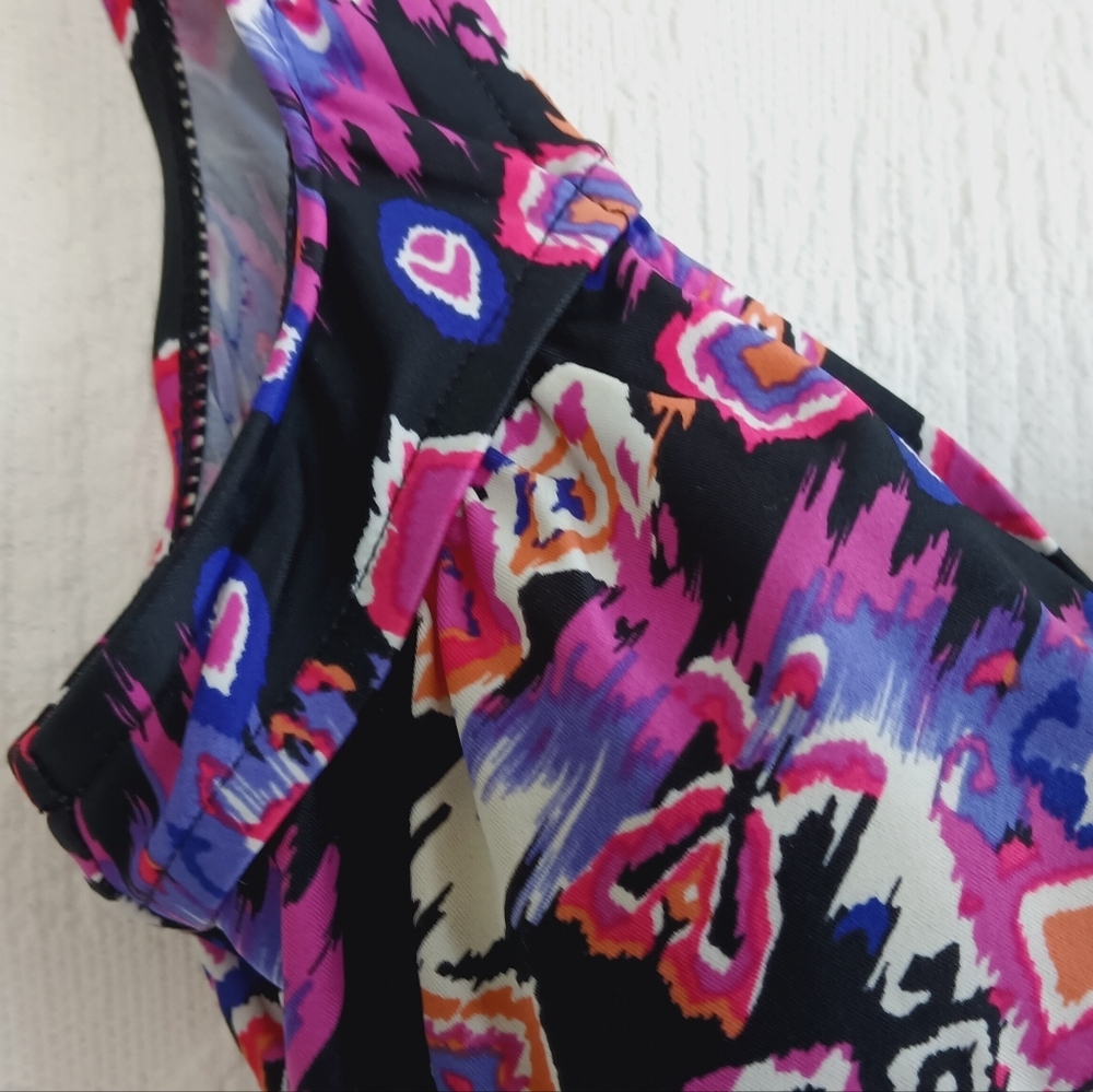 Purple Tribal Print Swimsuit Tummy Control Ruched Padded Cup Modest Medium - Picture 7 of 14